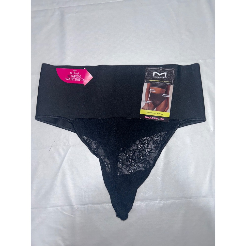 Maidenform‎ Self Expressions Shaping Thong Black Lace Firm Control SE0049 XL
